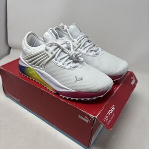 ⁠Puma Pacer Future Fluo Womens Size 8 White Rainbow Gradient Sneakers 389130 01⁠